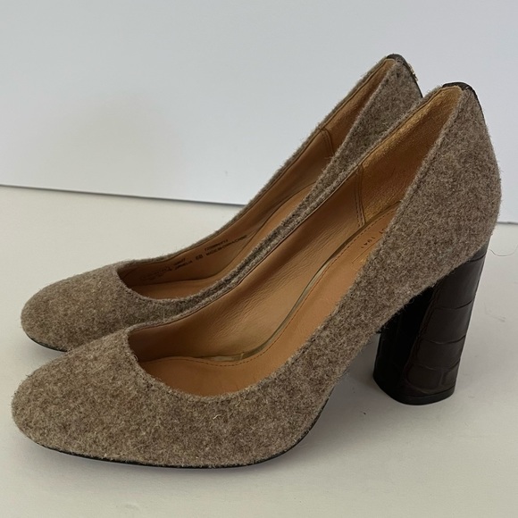 COACH Ophelia Taupe Wool Fabric Brown Leather Croc Embossed Pumps Size 6B - Picture 5 of 11